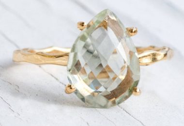 Green Amethyst Ring Gold Solitaire Ring Birthstone Ring