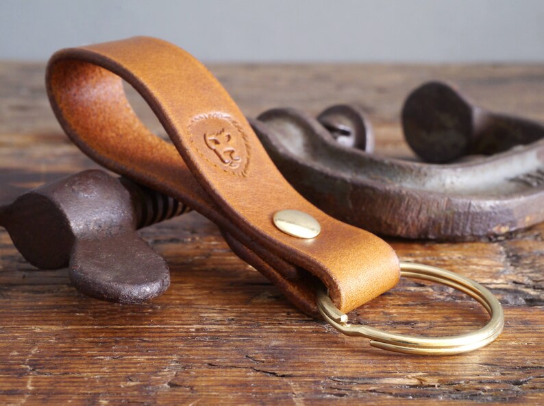 Leather Keyring Leather Key Fob  Riveted Leather Keychain in