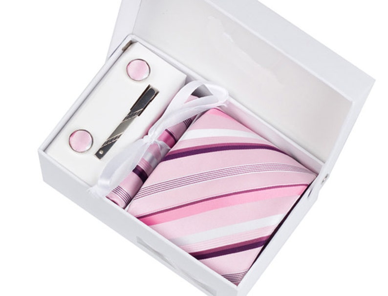 Mens Pink Striped Ties.Wedding Tie Sets.Wedding Ties.Pocket