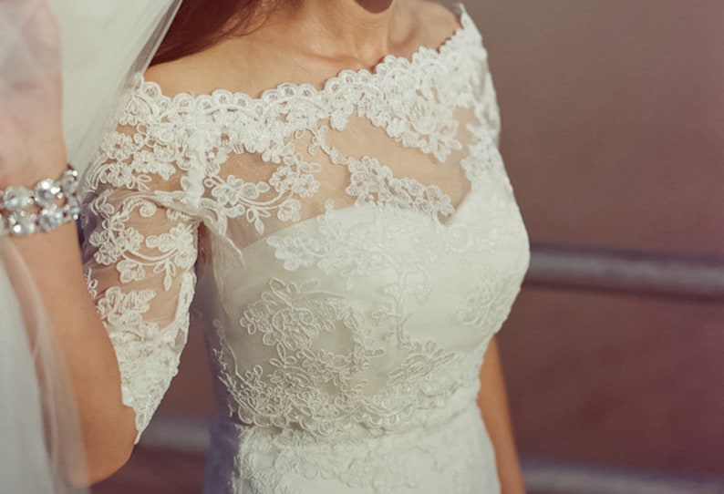 Off-Shoulder Alencon Lace bolero jacket Bridal Bolero Wedding