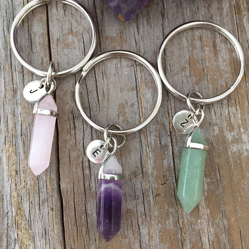 Personalized Crystal Initial Keychain Gemstone Initial