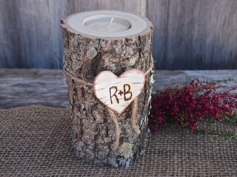 Personalized Wood Candle Holder Wood Log Candle Holder