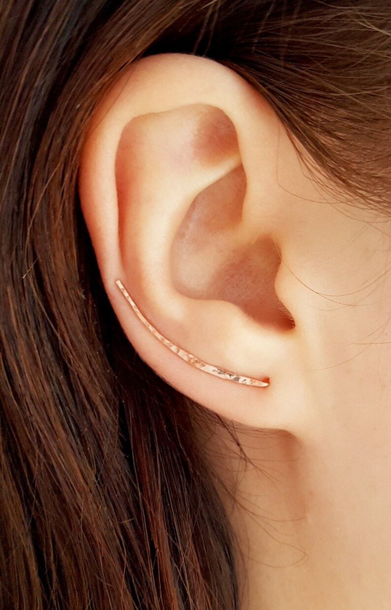 Rose Gold Ear Climber Hammered Ear Pin Ear Crawler Earrings