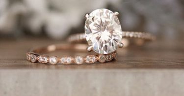 Rose Gold Engagement Ring Moissanite Oval 10x8mm and Diamond