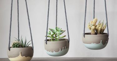 Small plant hanger turquoise and grey. Ceramic hanging