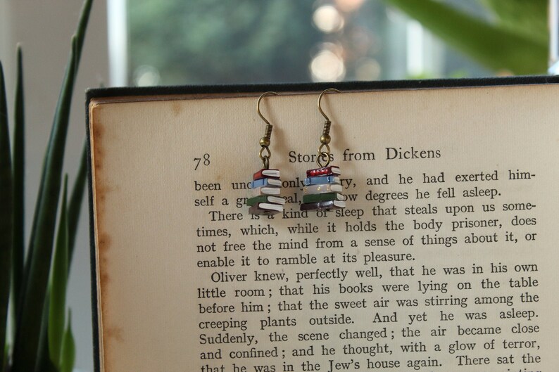 Stack of Books Earrings Library Colours Made to Order