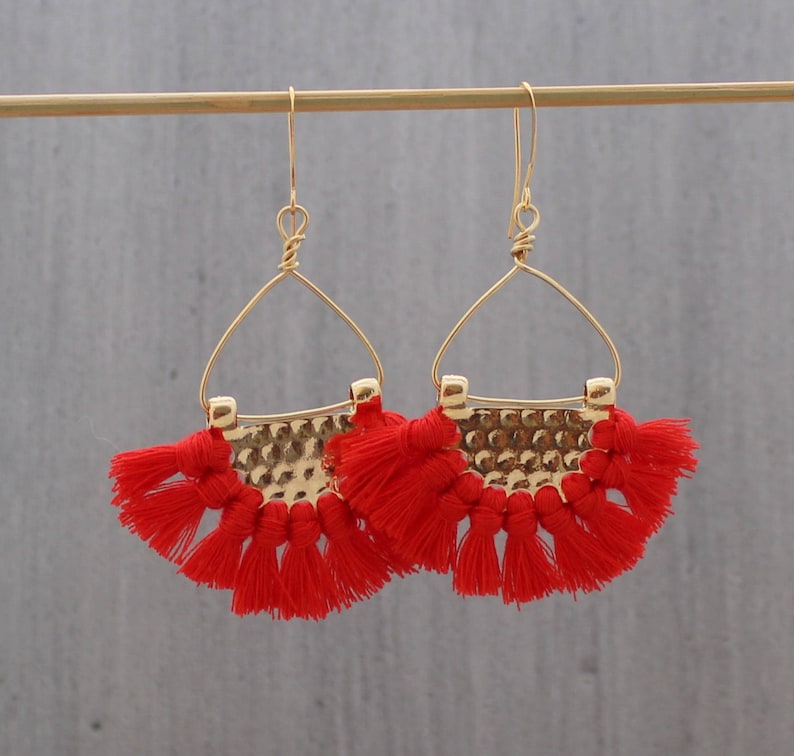 Tassle Earrings  Red Tassle Earrings  Boho Earrings  Tassel