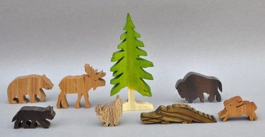 Wilderness Animal Play Set Wooden Toy Blocks Moose Bear