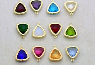 Birthstone Jewel Charms Triangle Faceted Glass in 24k GOLD