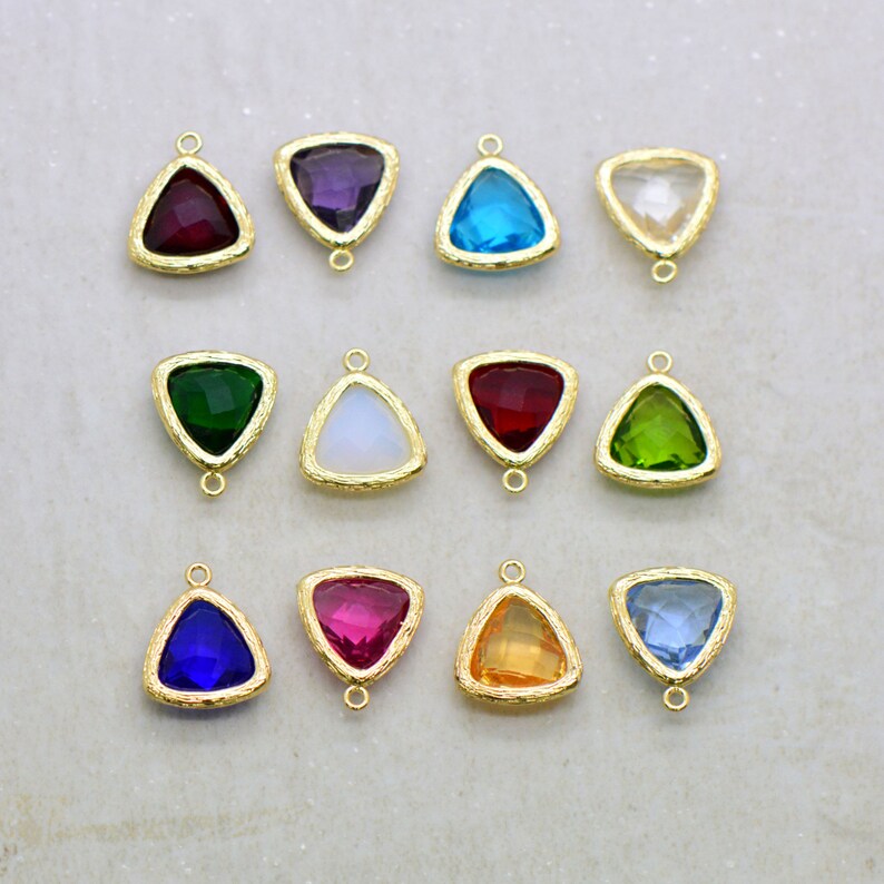 Birthstone Jewel Charms Triangle Faceted Glass in 24k GOLD