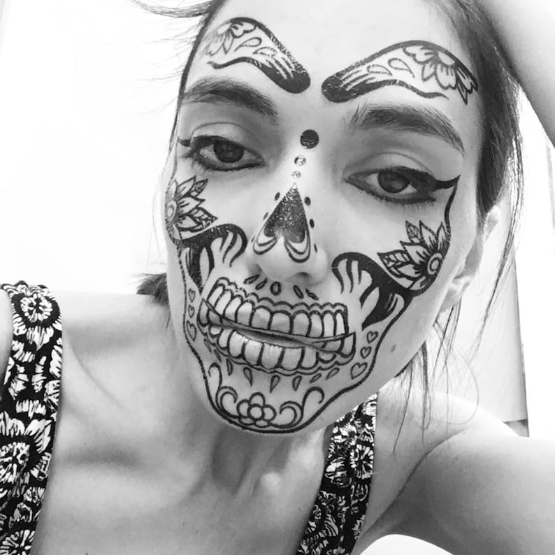 Day of the dead face temporary tattoos for cosplay halloween.
