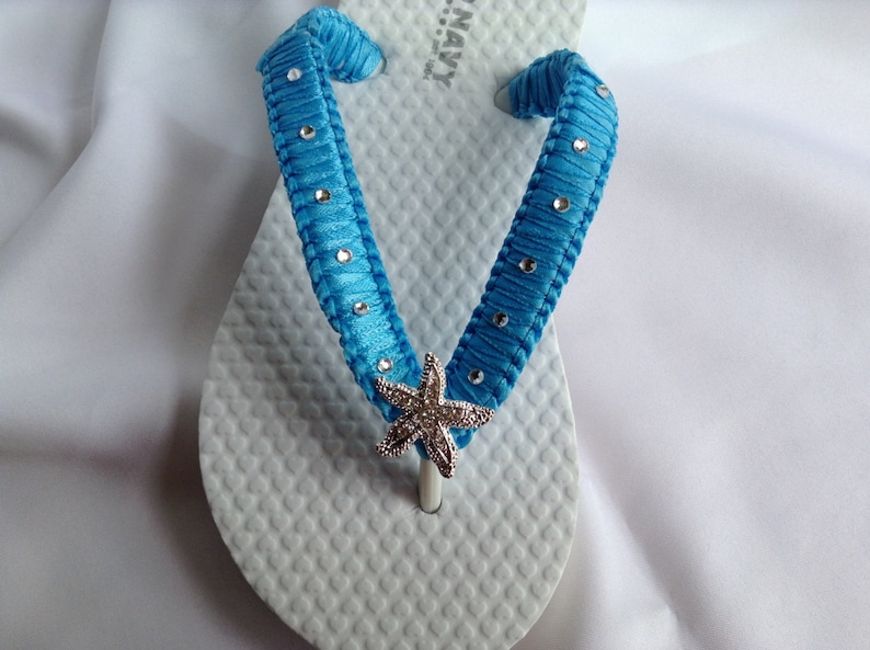 Flower Girl Starfish Flip Flops Girls Rhinestones Flip Flops