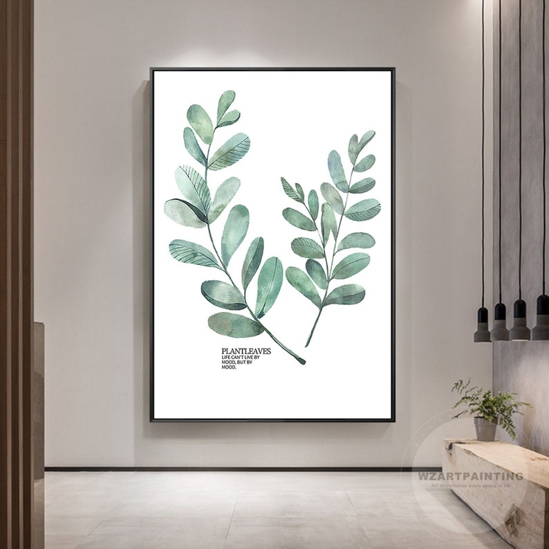 Framed Wall Art Green Leaves Nordic Print Painting on Canvas