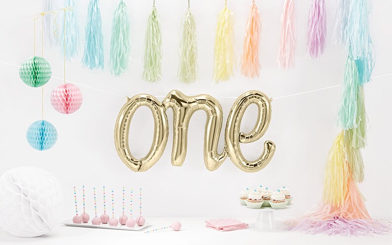 Giant One Balloon  White Gold Champagne Script