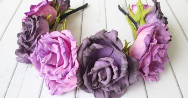 Halloween Hair Crown Purple Black Roses  Sugar Skull Flower