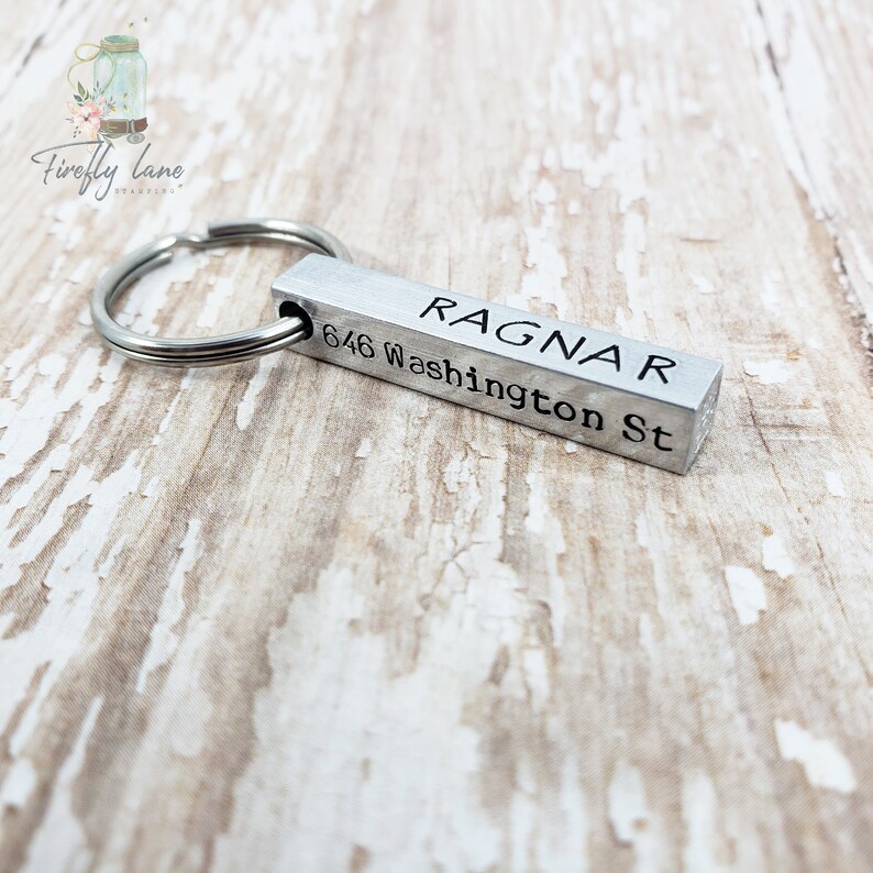 Hand stamped 4 sided bar dog tag in Aluminum / NEW FONT