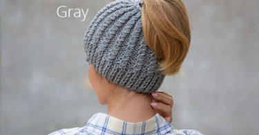 Knit ponytail beanie hat wool messy bun beanie gray pony tail