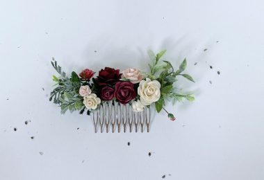 Maroon ivory and Blush pink hair comb  Pale pink and burgundy