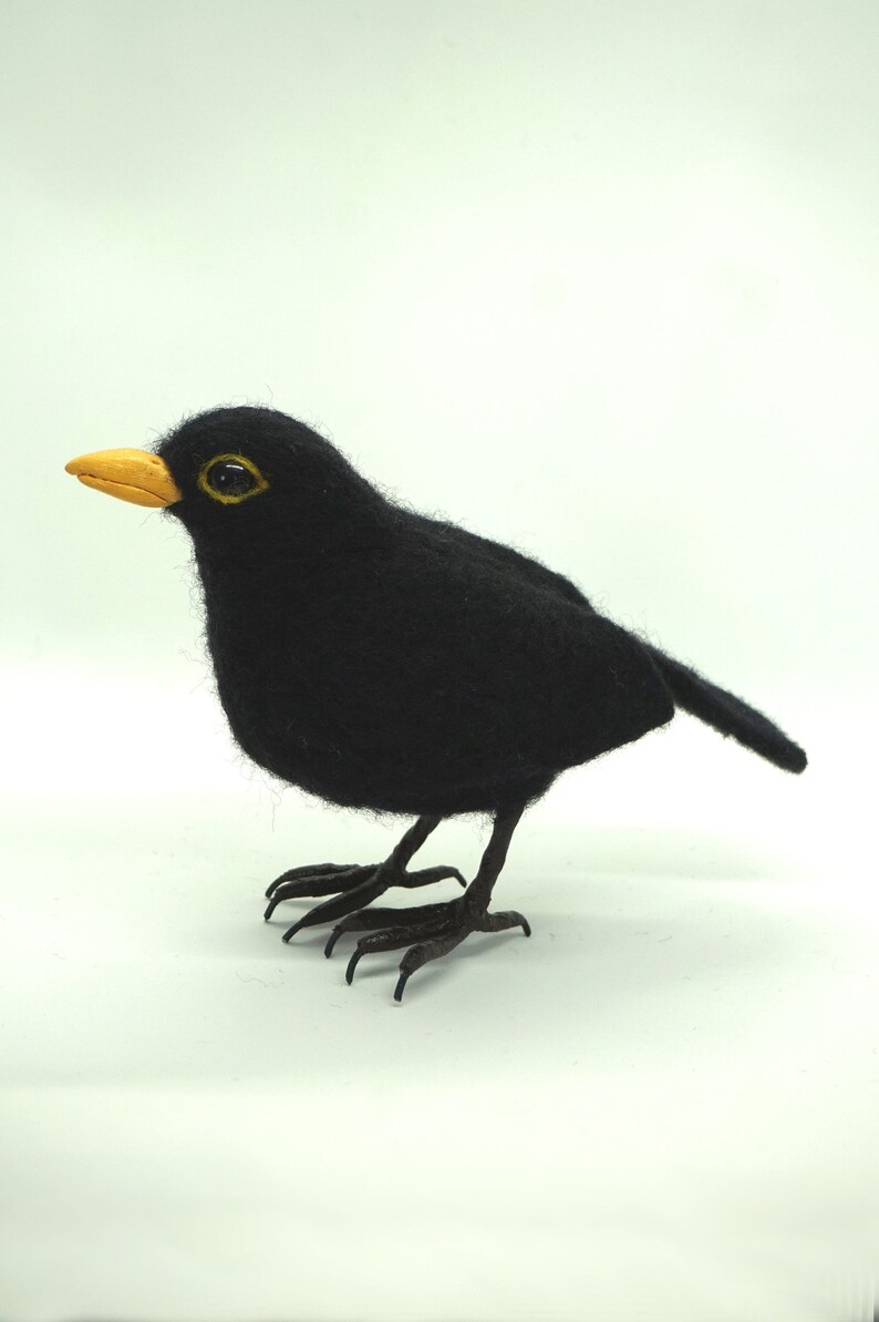 Needle Felt Blackbird Bird Sculpture
