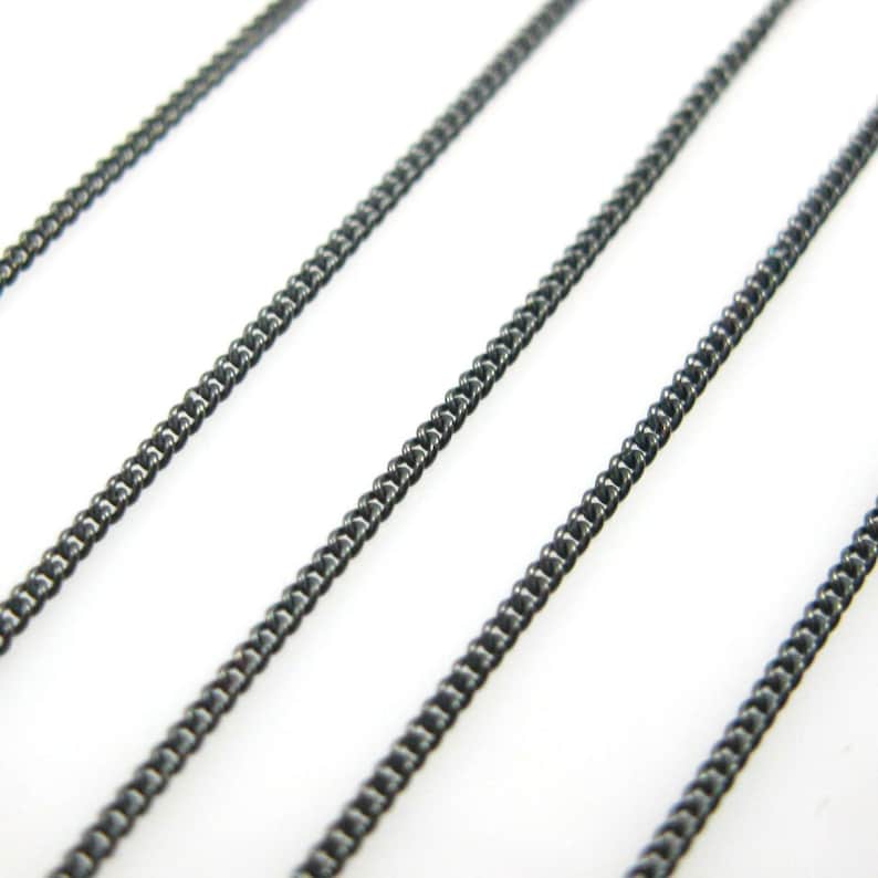 Oxidized Sterling Silver Chain By The Foot 1mm Tiny Flat Curb