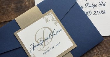 Pocket Wedding Invitations Navy and Gold Wedding Wedding