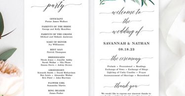 Printable wedding program template Greenery Wedding Programs