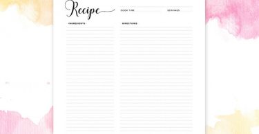 Recipe Page  Recipe Printable  Recipe Card  Recipe Template