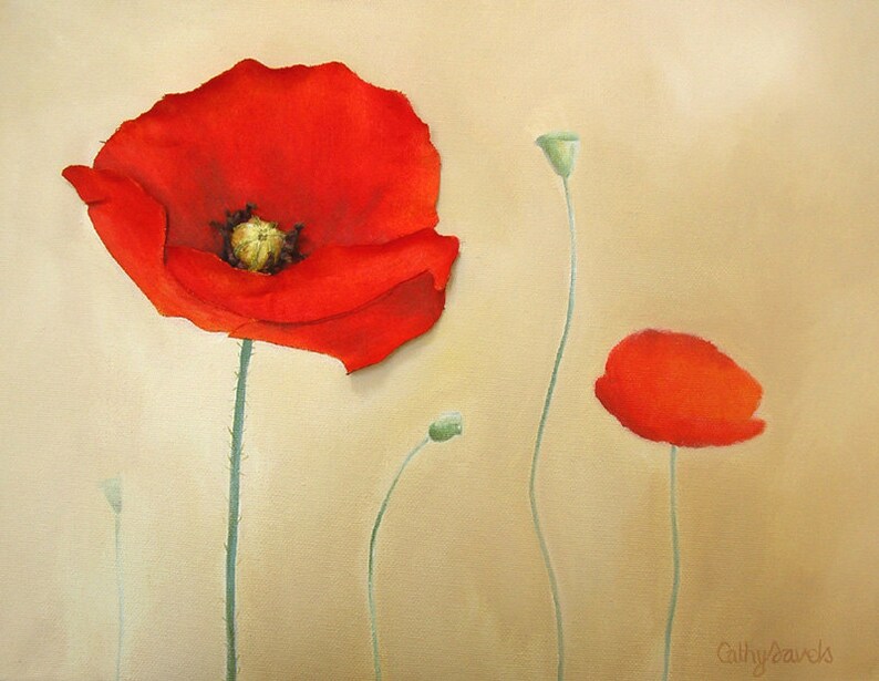 Red Poppies Painting  Flowers in a Field Textured 3D Wall Art