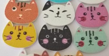 Set Of 20 Cat Wooden Painted Buttons