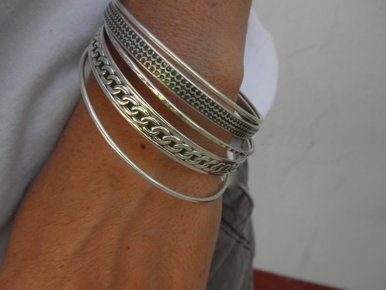 Set of 5 sterling silver bangle bracelets