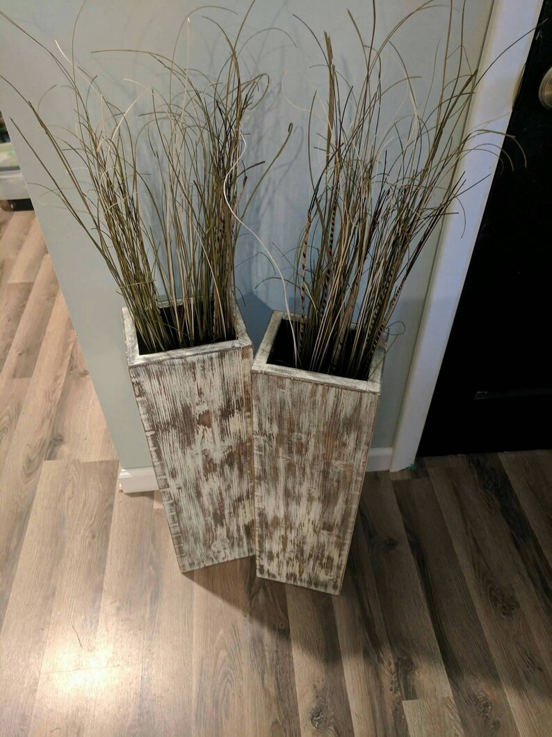 Two TALL 42  Rustic Floor Vases/Wooden Vases/Home