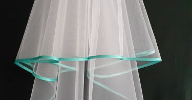 White Wedding Veil Two Layers Turquoise Satin Edging.