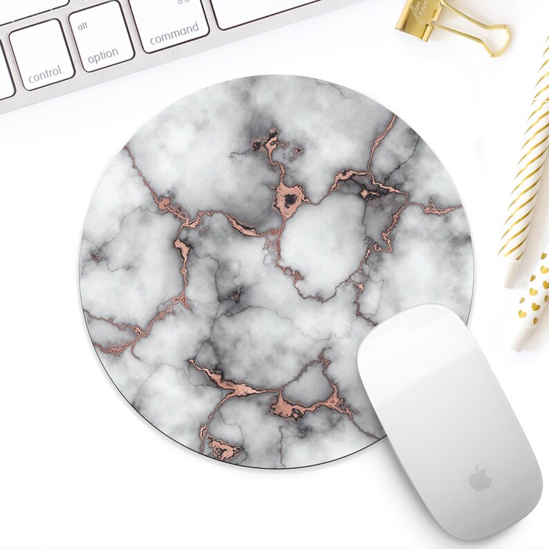 White marble with rose gold mouse pad for her Rose gold desk