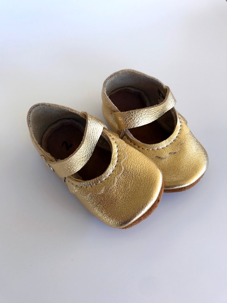 Gold Baby Girl Moccasins Mary Janes gold baby shoes first