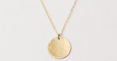 Large hammered gold disc necklace  gold pendant necklace