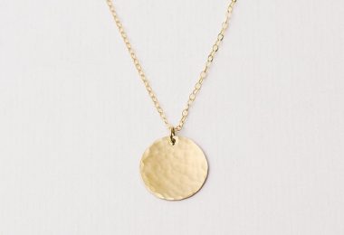 Large hammered gold disc necklace  gold pendant necklace