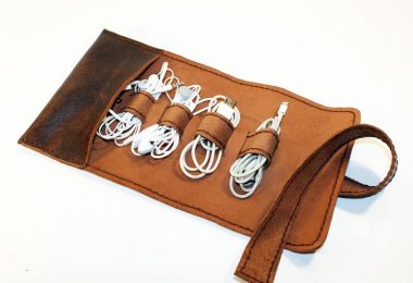 Leather Cord Wrap with Pocket Leather Cable Organizer Cord