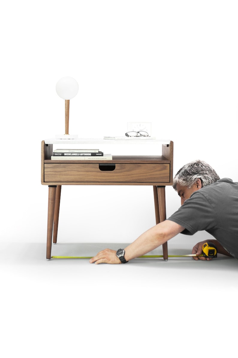 Nightstand / Bedside table in solid Walnut / Oak with marble