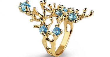 REEF Gold Blue Topaz Ring Gemstone Ring Gold Statement Ring