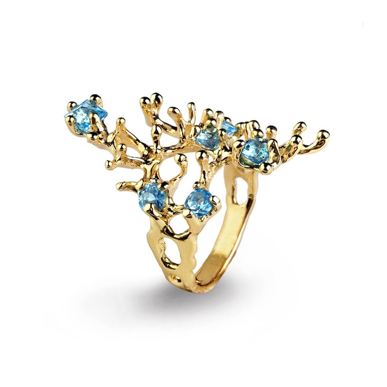 REEF Gold Blue Topaz Ring Gemstone Ring Gold Statement Ring » Petagadget