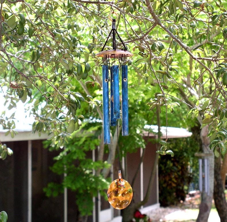 SPIRIT HEART Small Copper Wind Chime with Blue Patina