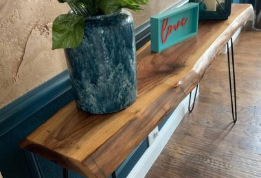 Walnut Live Edge Console Table with Industrial Hairpin Legs