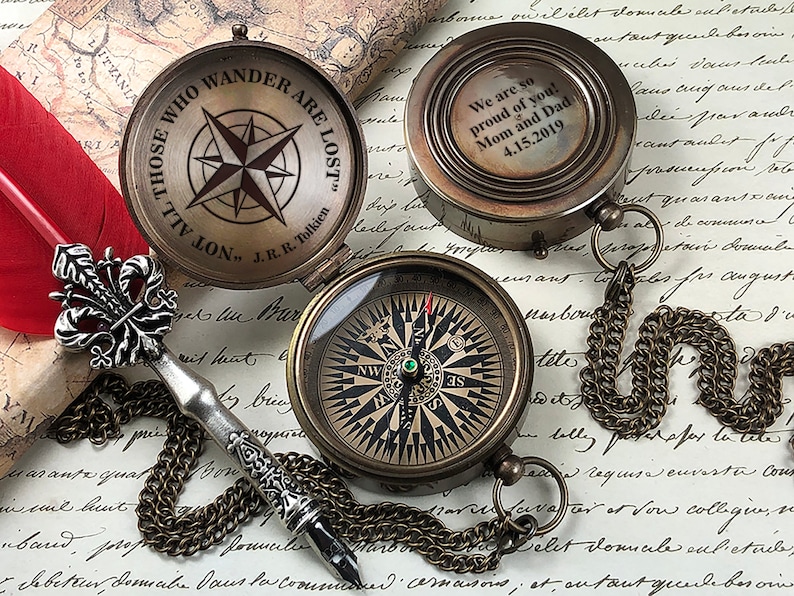 Personalized Compass Custom Engraved Engagement Wedding