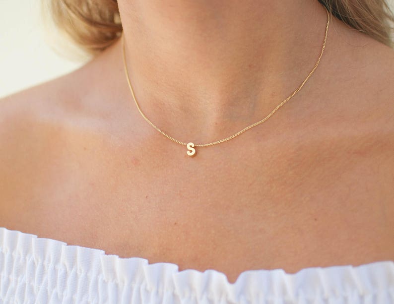 Gold Initial Necklace  Minimal Initial Necklace  Tiny