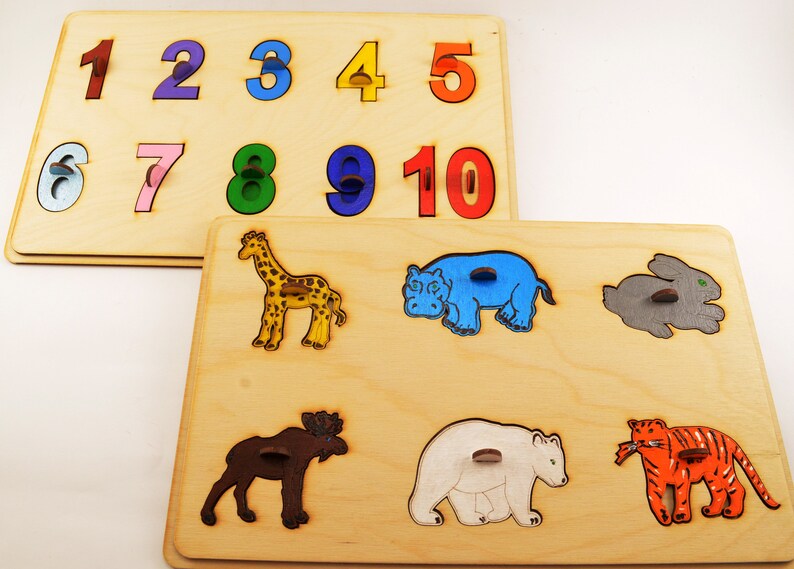 Set 2 Wooden puzzle Toddler toys Montessori toys Wooden toys
