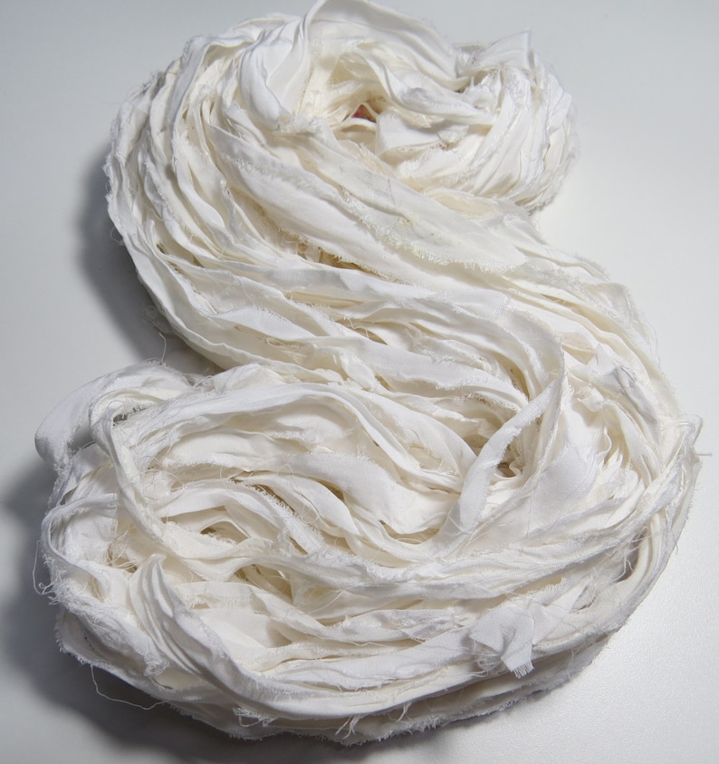 Premium Recycled Sari Silk Ribbon White