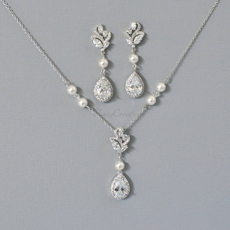 Bridal Jewelry Rhodium Silver Crystal Necklace Crystal