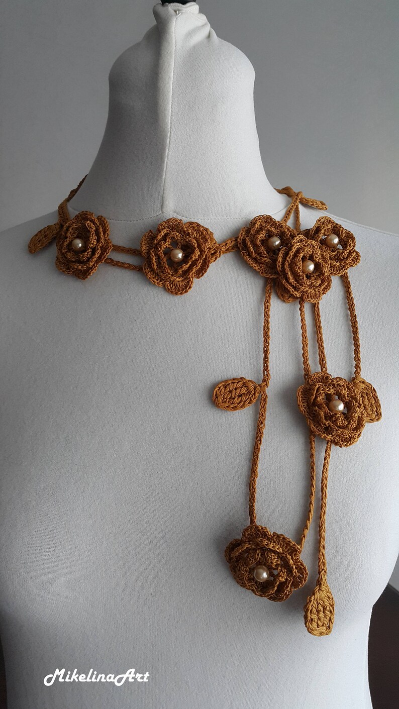Crochet Rose NecklaceCrochet Neck Accessory Flower Necklace