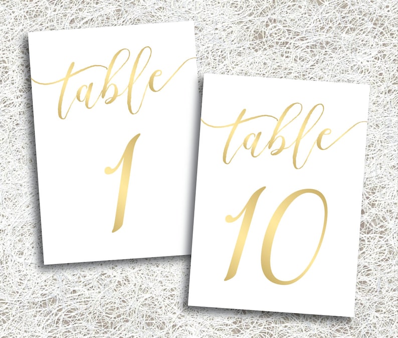 Gold Wedding Table Numbers 1  10  PRINTABLE Instant Download