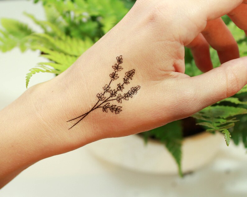 Lavender Twigs Temporary Tattoo Collection of 2 Black Ink
